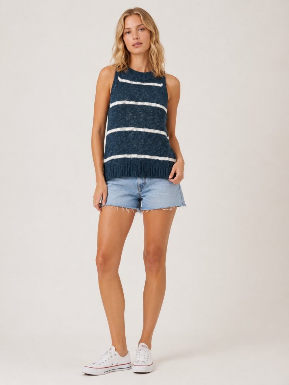 2/$30 Rag Poets Striped Knit Tank Top Dark Teal Medium #A0331 TRB2